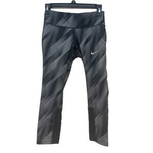 Nike Dri-Fit Black Gray Capri Leggings Womens Small S Pull On Drawstring Running